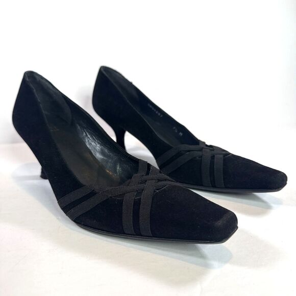 Stuart Weitzman Black Suede Low Heel Pumps Stretch Limo Style Made in Spain 7.5M - Picture 3 of 10